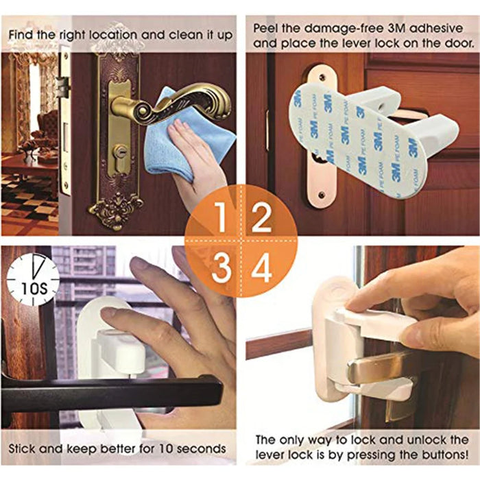 2PCS Door Handle Safety Lock Child Safety Door Lever Lock with Adhesive - 4