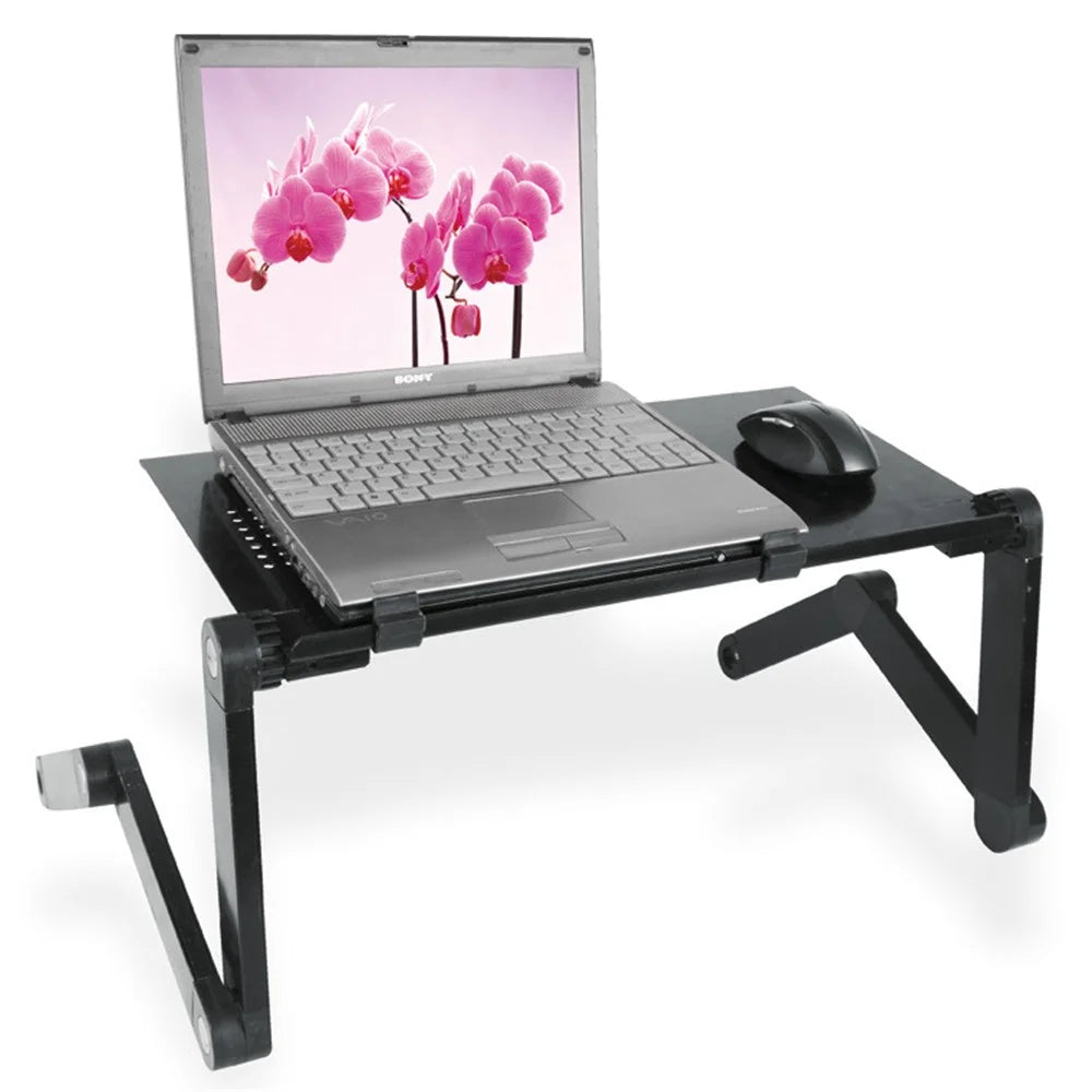 Aluminum Alloy Folding Laptop Table Book Holder with Mouse Pad Cooling Fan - Black - 1