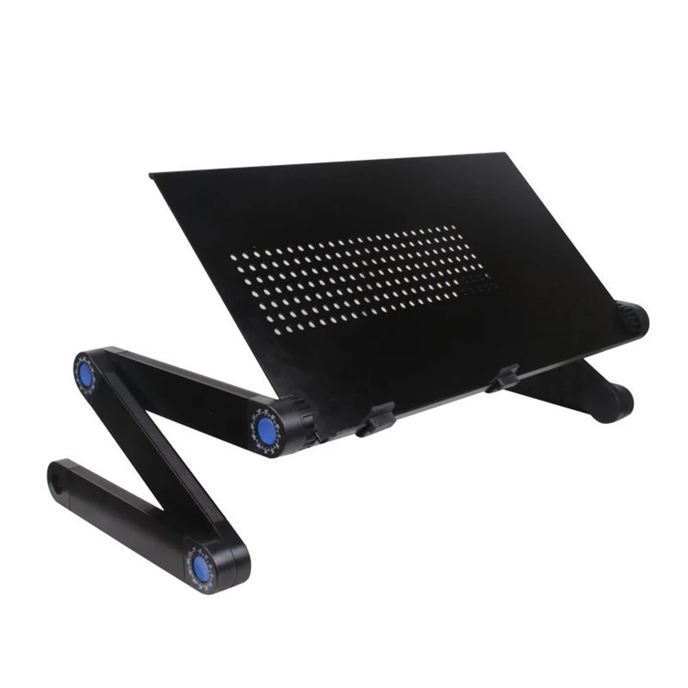 Aluminum Alloy Folding Laptop Table Book Holder with Mouse Pad Cooling Fan - Black - 2