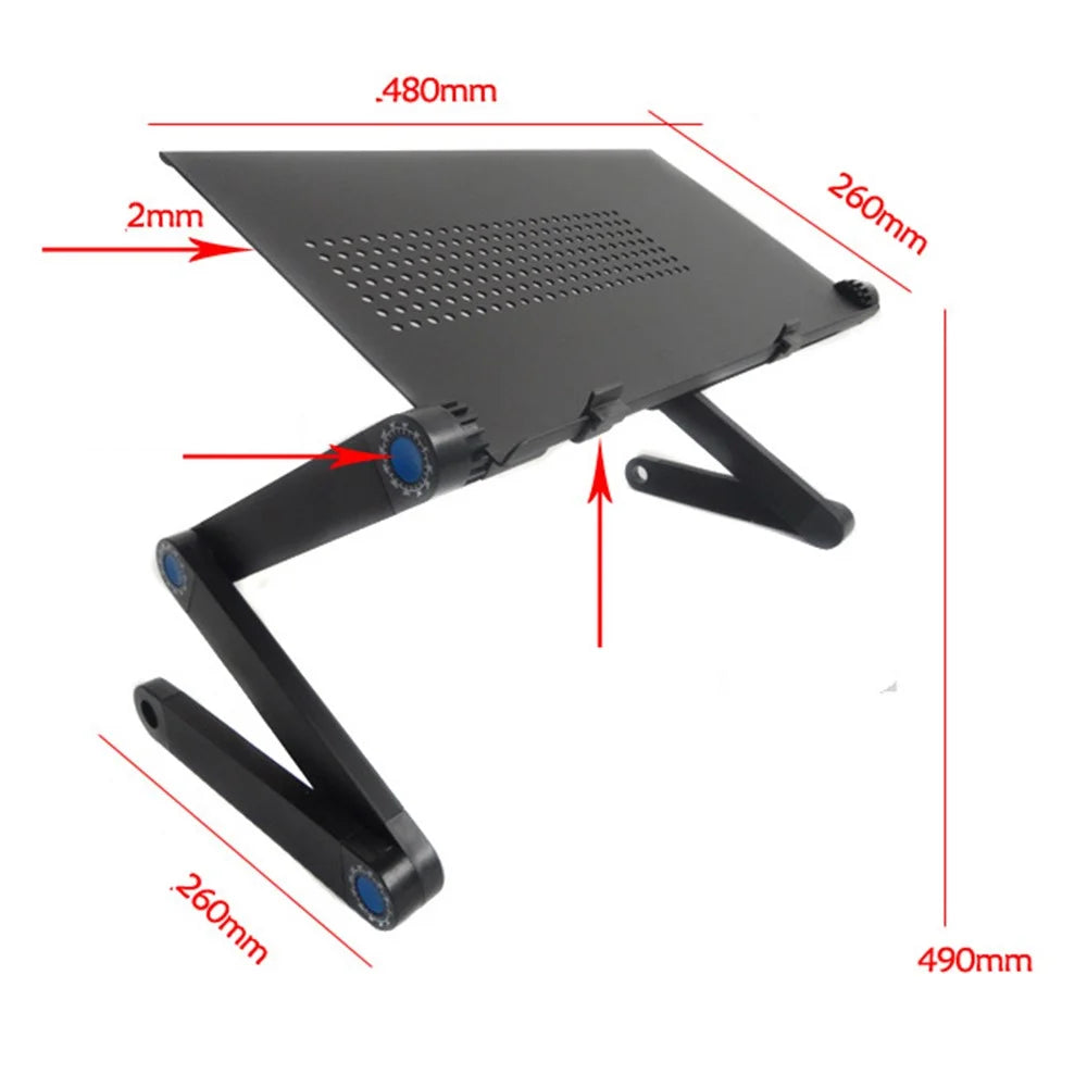 Aluminum Alloy Folding Laptop Table Book Holder with Mouse Pad Cooling Fan - Black - 4
