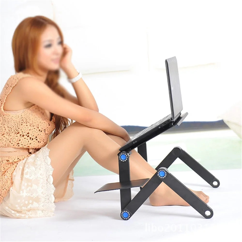 Aluminum Alloy Folding Laptop Table Book Holder with Mouse Pad Cooling Fan - Black - 6