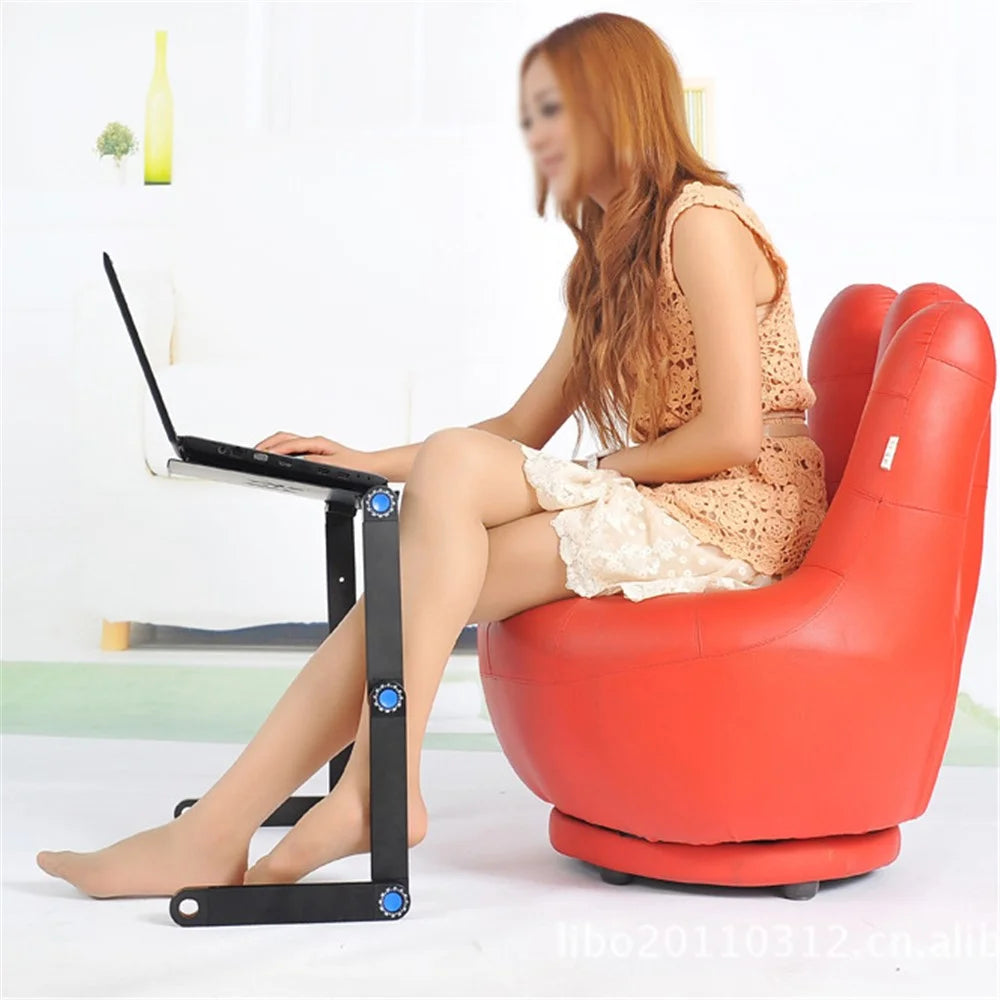 Aluminum Alloy Folding Laptop Table Book Holder with Mouse Pad Cooling Fan - Black - 7