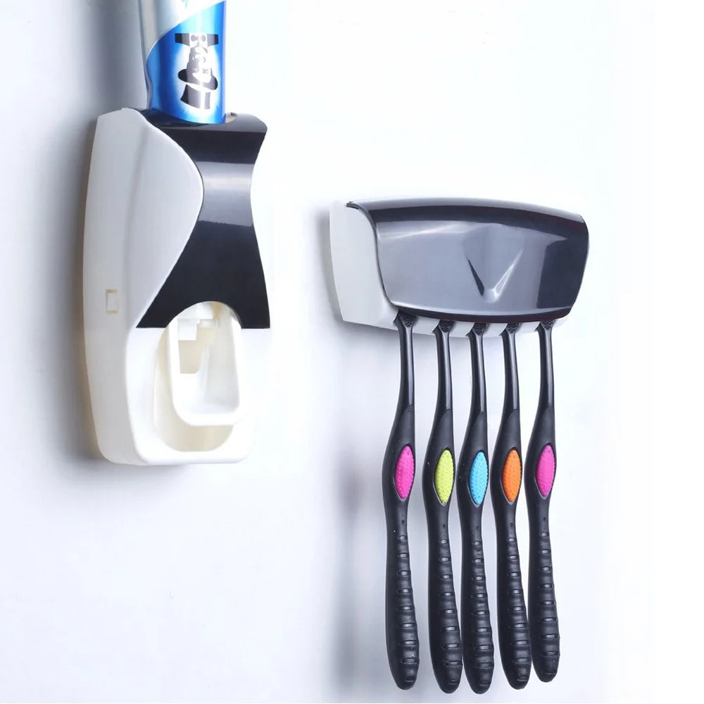 Practical Automatic Toothpaste Squeezer Toothbrush Holder Set with Sticker - 1