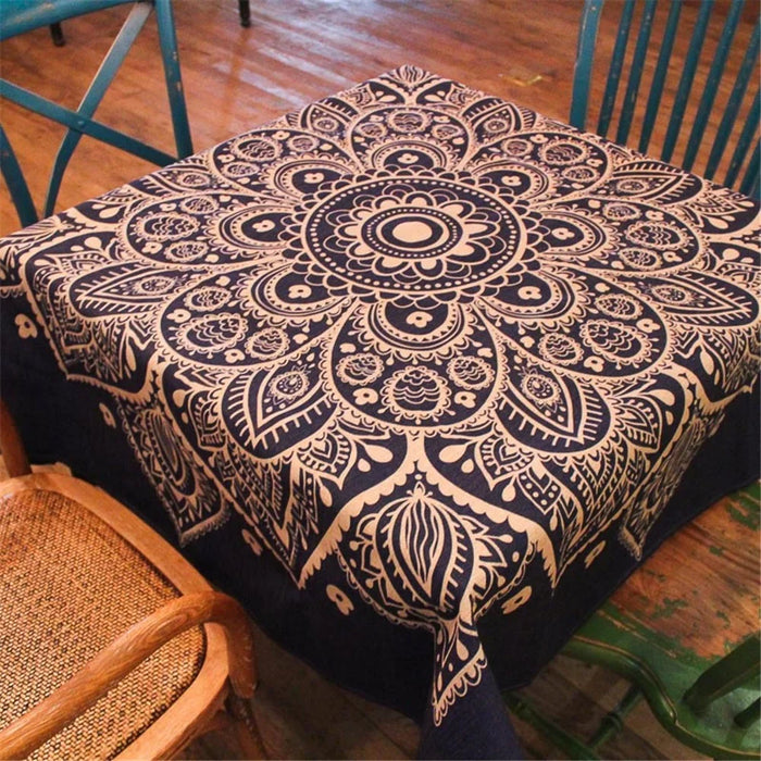 Square Cotton Linen Dining Table Cloth Cover 85 x 85cm - Henna Lotus - 2