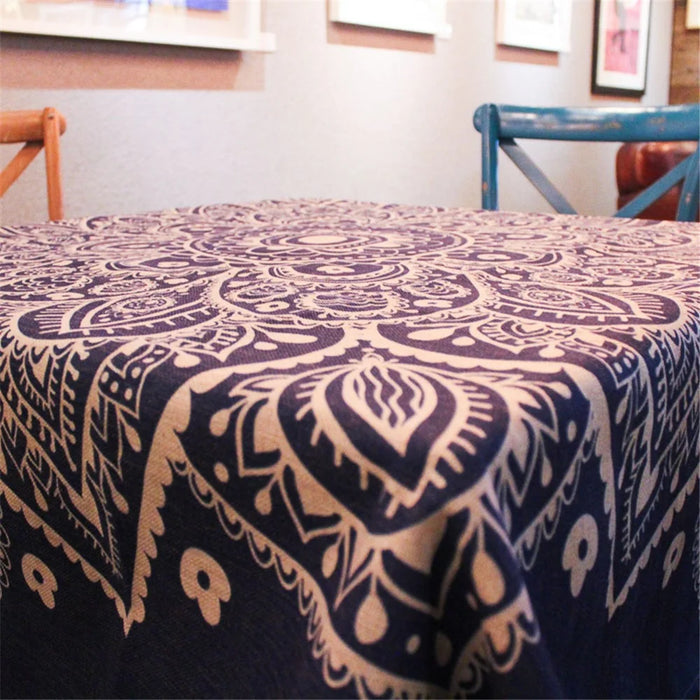 Square Cotton Linen Dining Table Cloth Cover 85 x 85cm - Henna Lotus - 4