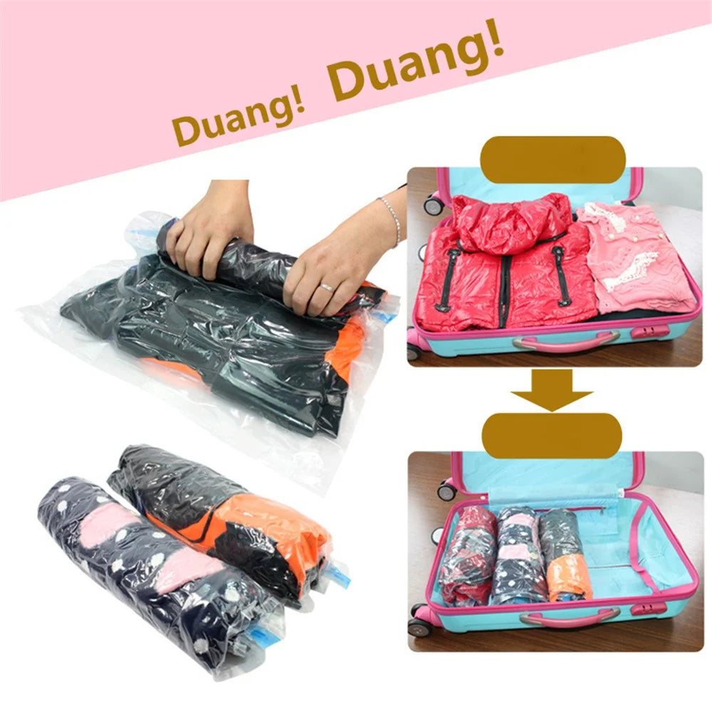 10Pcs/Set Travel Space Saver Bags Roll-Up Compression Storage Packing Organizers (No Vacuum Needed), Size: 35x50cm - 1