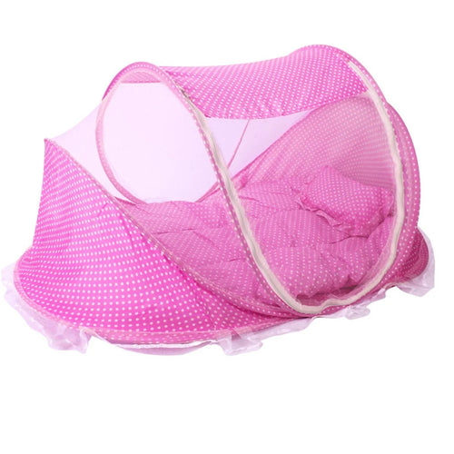 Baby Portable Folding Mosquito Net with Cotton-padded Mattress and Pillow - Pink - 1
