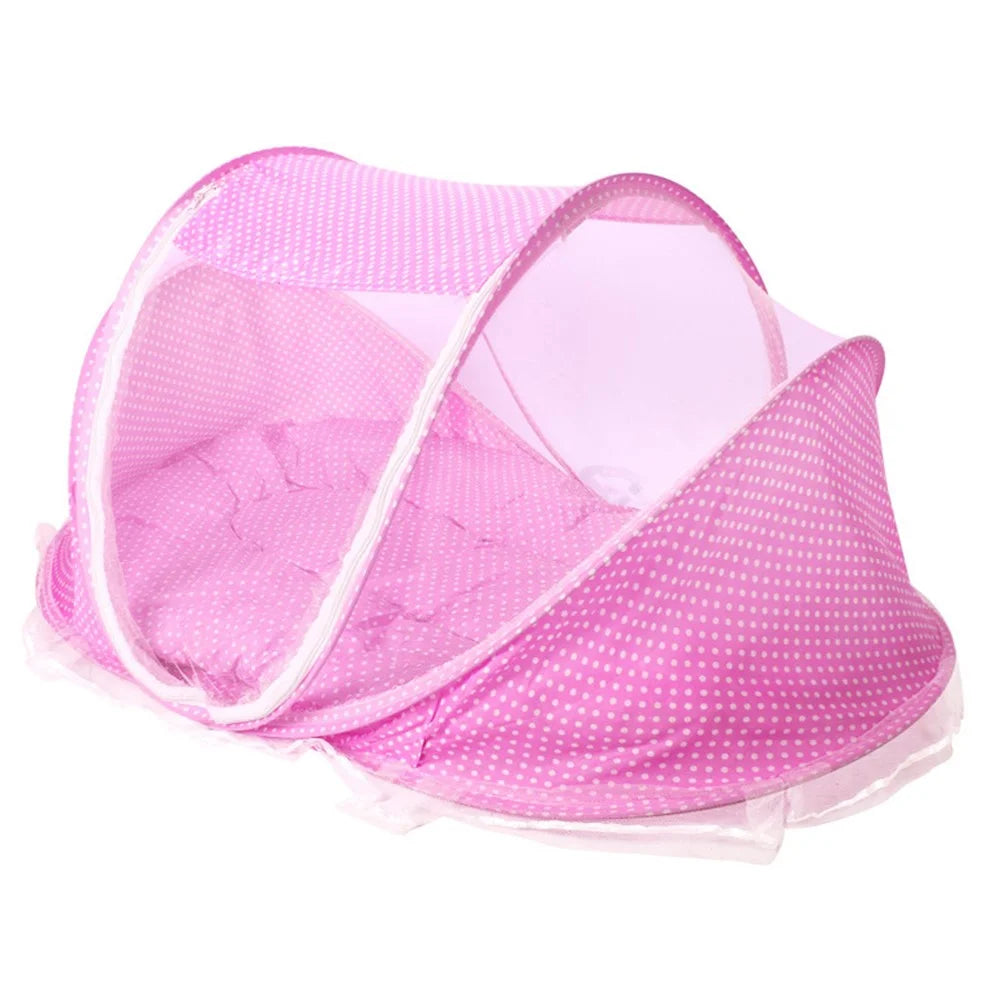 Baby Portable Folding Mosquito Net with Cotton-padded Mattress and Pillow - Pink - 2