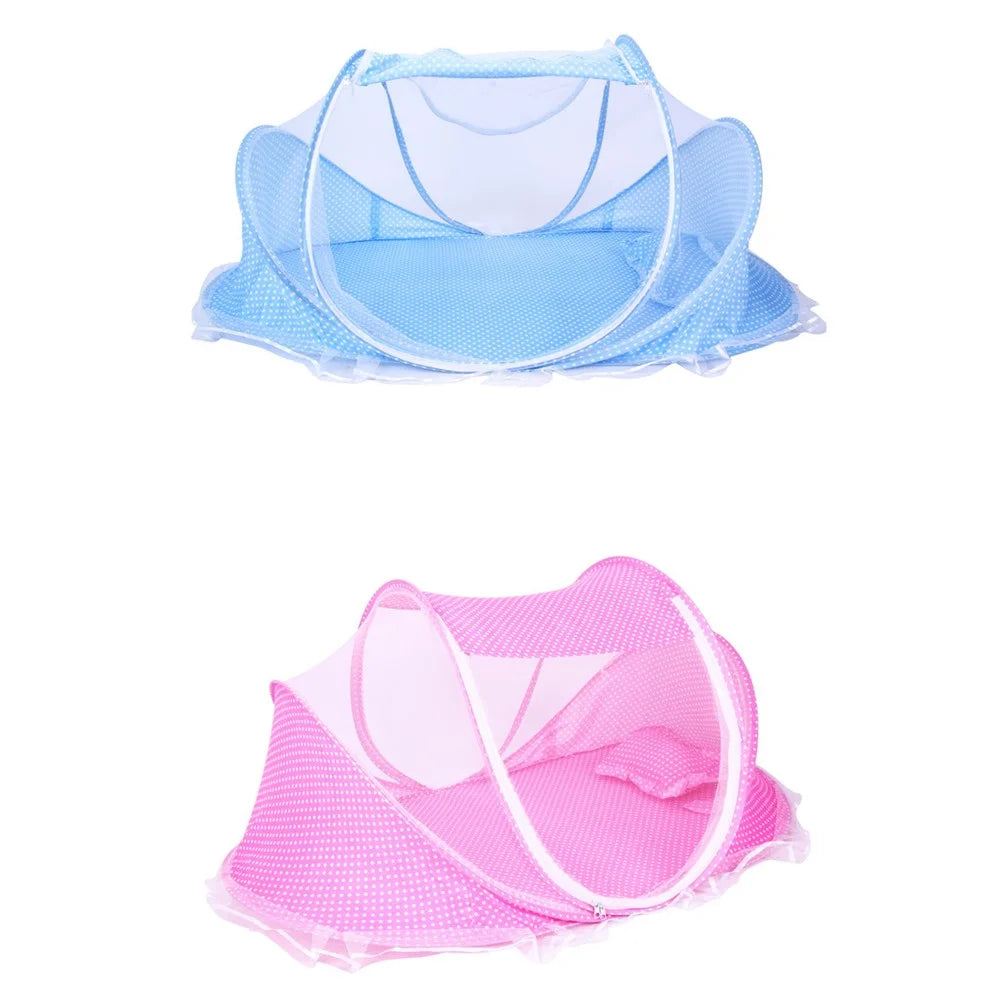 Baby Portable Folding Mosquito Net with Cotton-padded Mattress and Pillow - Pink - 7
