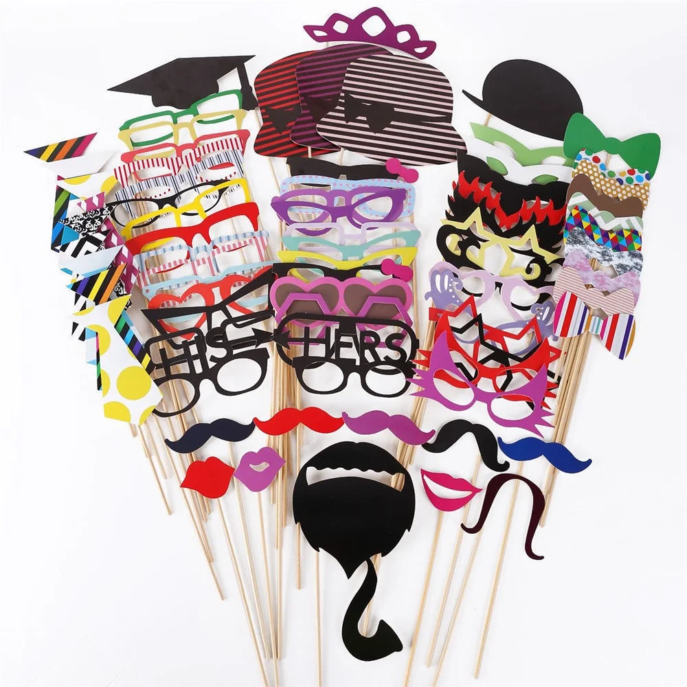76PCS Photo Booth Props Bowknot Mustache Glasses DIY Kit Gift for Wedding Birthday Christmas - 1