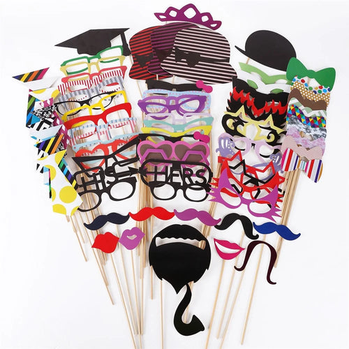 76PCS Photo Booth Props Bowknot Mustache Glasses DIY Kit Gift for Wedding Birthday Christmas - 1