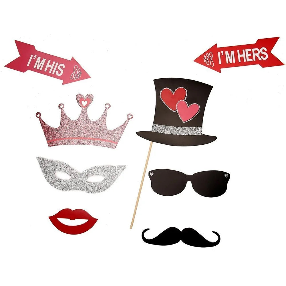 27PCS Photo Booth Props Mustache Heart Crown DIY Kit Gift for Wedding Birthday Christmas - 3