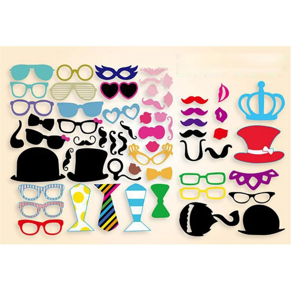 60PCS Photo Booth Props Mustache Glasses Crown DIY Kit Gift for Wedding Birthday Christmas - 2