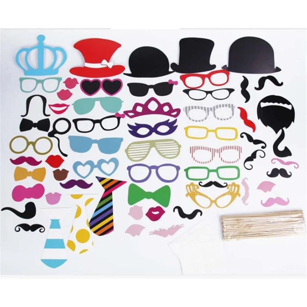 60PCS Photo Booth Props Mustache Glasses Crown DIY Kit Gift for Wedding Birthday Christmas - 3