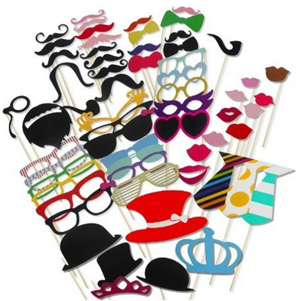 60PCS Photo Booth Props Mustache Glasses Crown DIY Kit Gift for Wedding Birthday Christmas - 4
