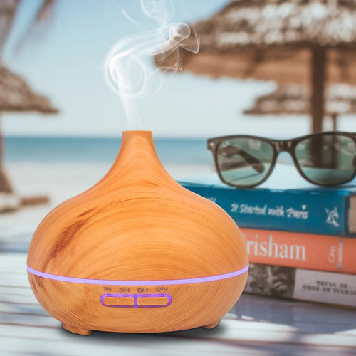 7-Color LED Light Essential Oil Mist Diffuser 300ml Wood Grain Aromatherapy Air Humidifier - Brown / EU Plug - 1