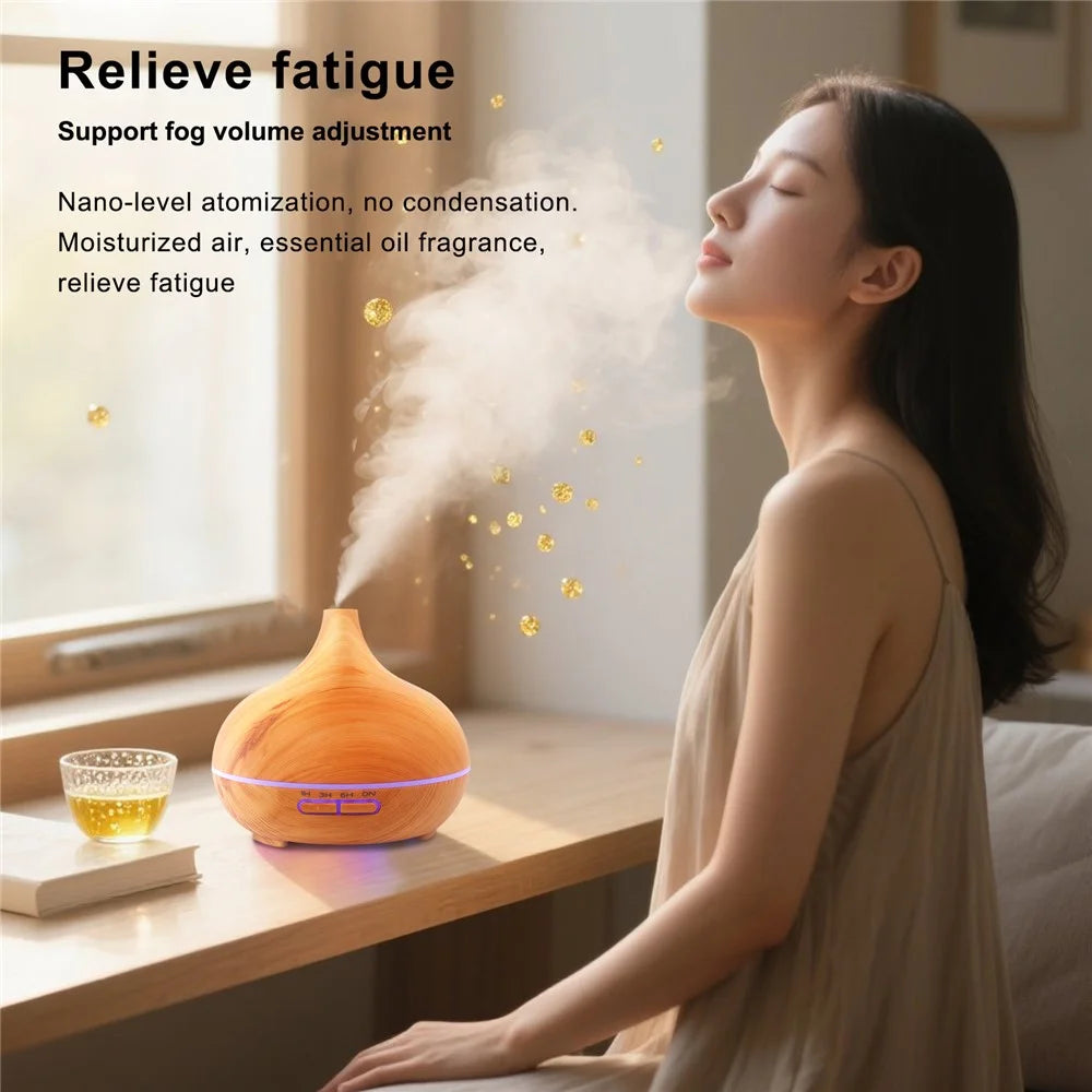 7-Color LED Light Essential Oil Mist Diffuser 300ml Wood Grain Aromatherapy Air Humidifier - Brown / EU Plug - 5