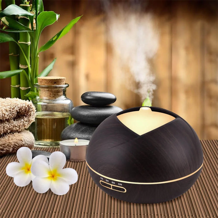 400ml Wood Grain Air Humidifier Essential Oil  Aroma Diffuser with 7 Colors Light - Black / EU Plug - 1