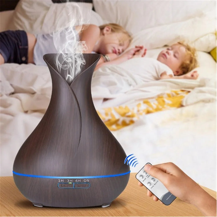 550ML Wood Grain Air Humidifier Vase Shape Mute Aroma Essential Oil Diffuser with Remote Control - Black / EU Plug - 4