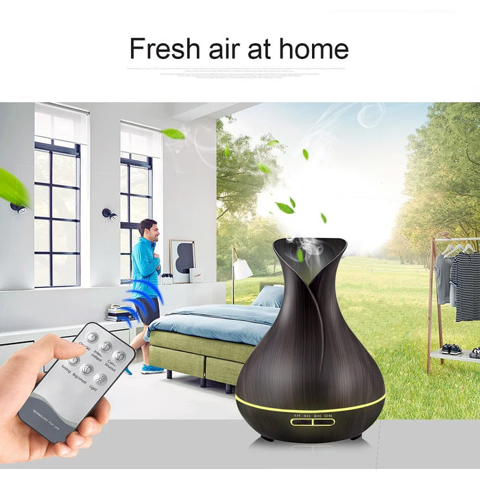 550ML Wood Grain Air Humidifier Vase Shape Mute Aroma Essential Oil Diffuser with Remote Control - Black / EU Plug - 6