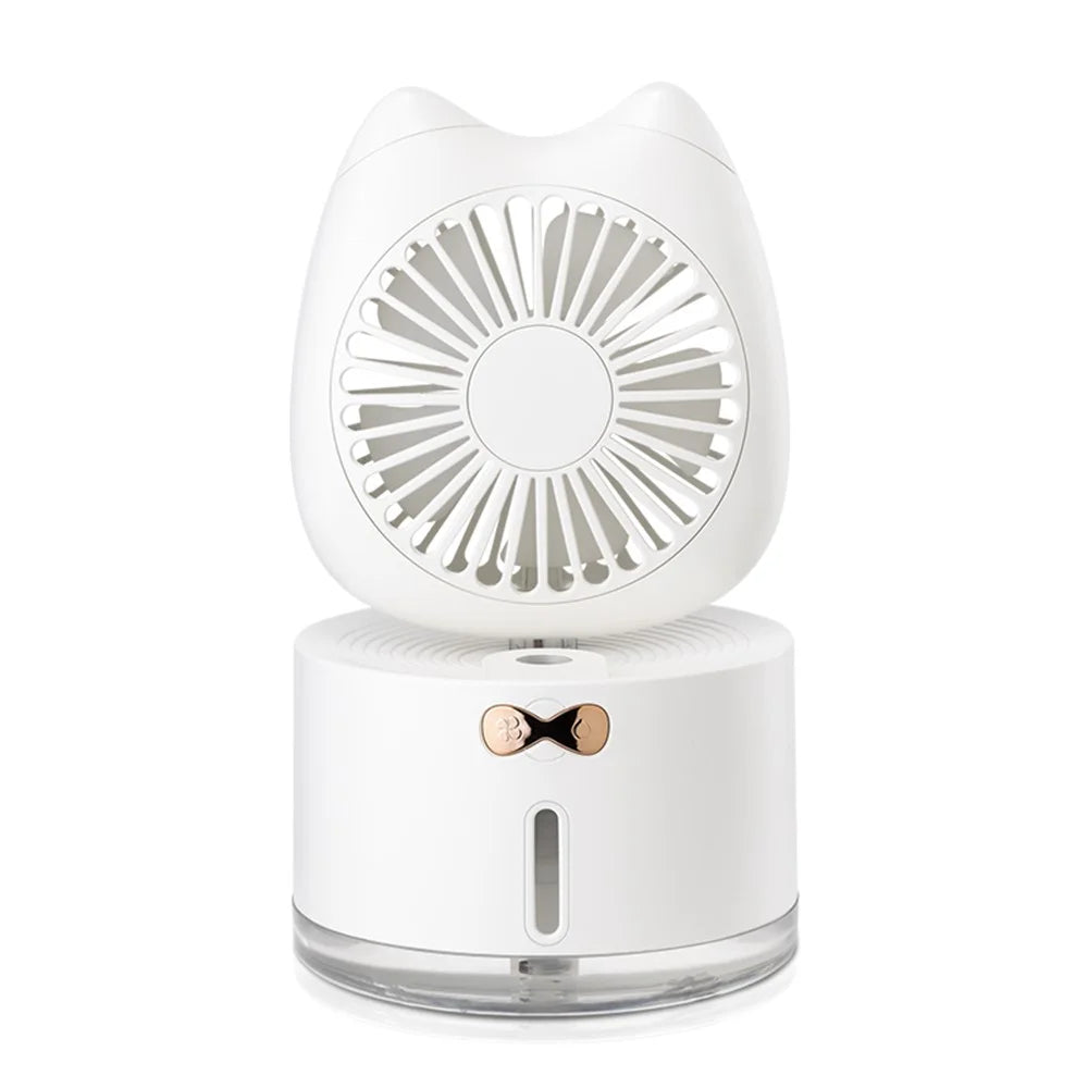 USB 3-in-1 Multi-function Colorful Night Light Desktop Humidifier Cooling Fan - White - 1