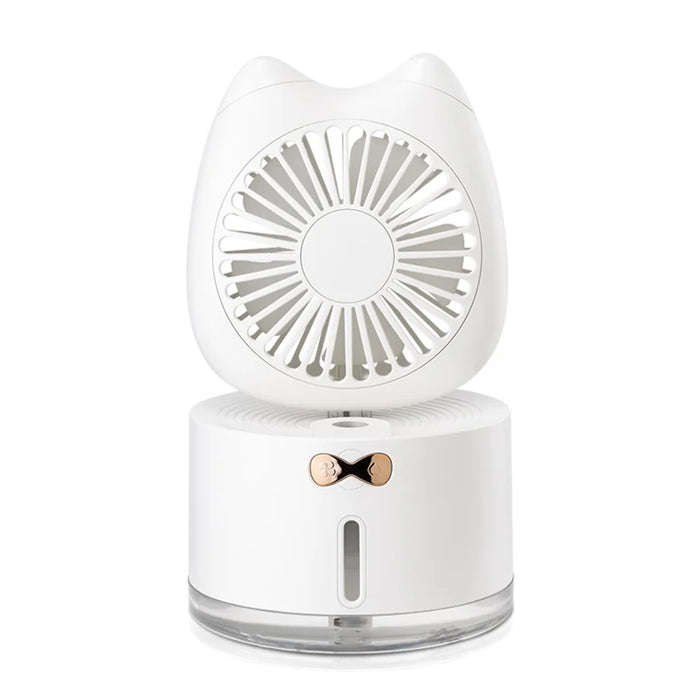 USB 3-in-1 Multi-function Colorful Night Light Desktop Humidifier Cooling Fan - White - 1
