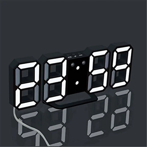 Modern Electronic 3D Digital Alarm Clock Luminous Clock LED Wall Clock - Black + White - 1