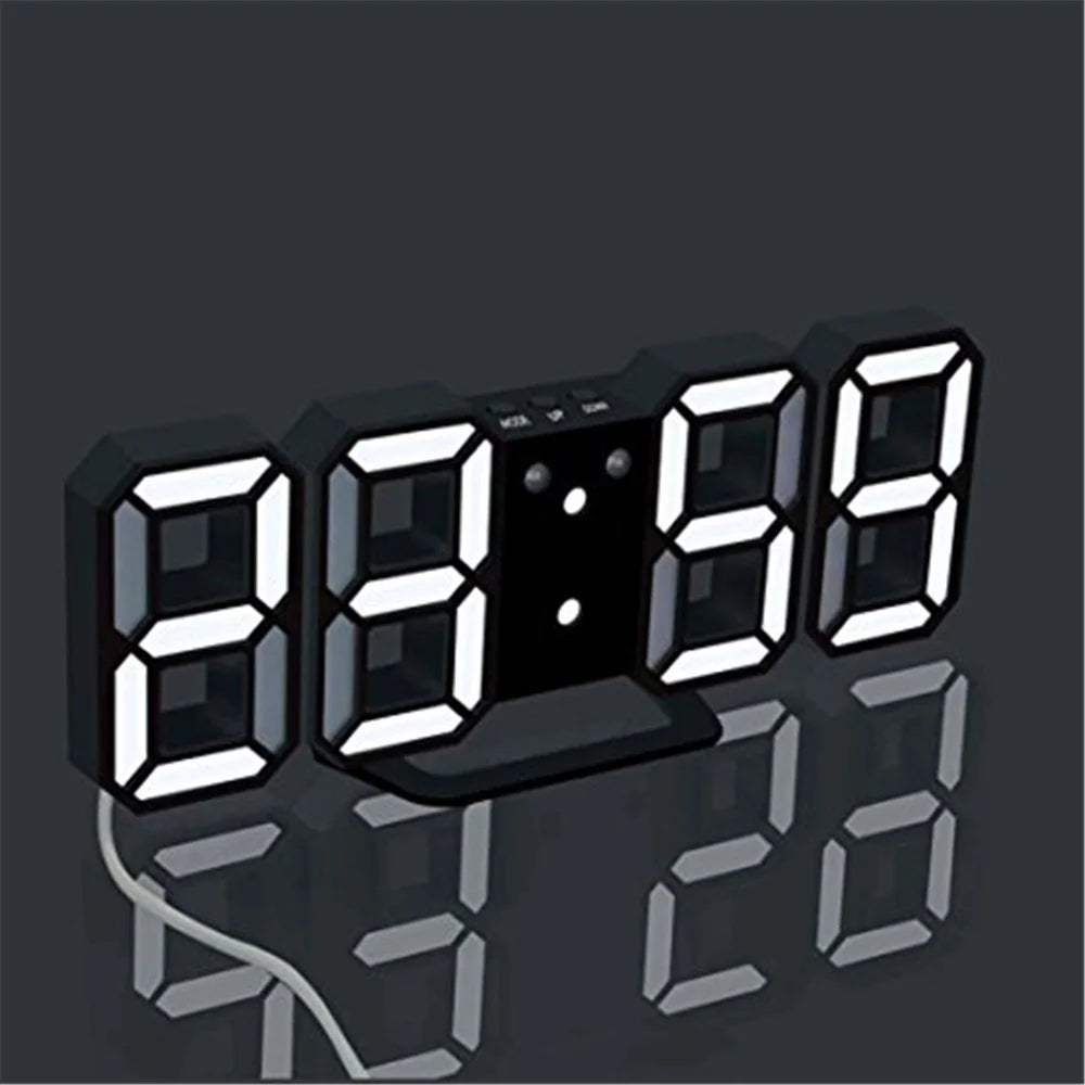 Modern Electronic 3D Digital Alarm Clock Luminous Clock LED Wall Clock - Black + White - 1