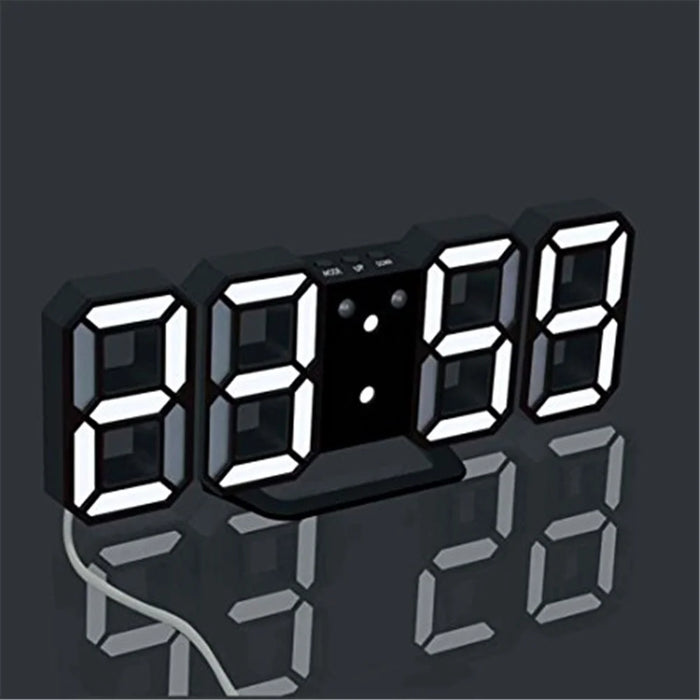 Modern Electronic 3D Digital Alarm Clock Luminous Clock LED Wall Clock - Black + White - 1