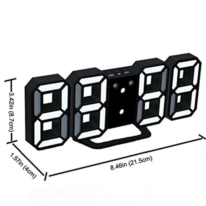 Modern Electronic 3D Digital Alarm Clock Luminous Clock LED Wall Clock - Black + White - 2