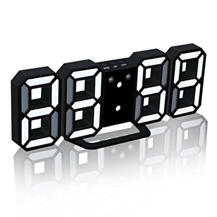 Modern Electronic 3D Digital Alarm Clock Luminous Clock LED Wall Clock - Black + White - 3
