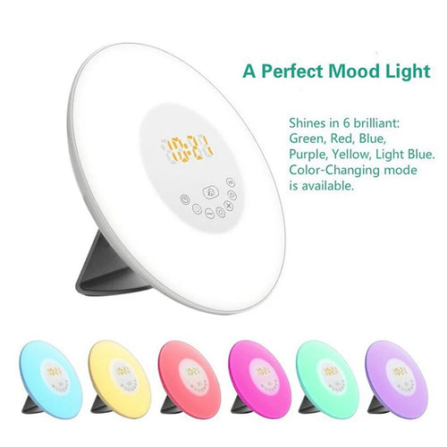 Touch Sensing Digital Alarm Clock Sunrise Simulation LED Wake Up Light with FM Radio Colorful Light - EU Plug - 1