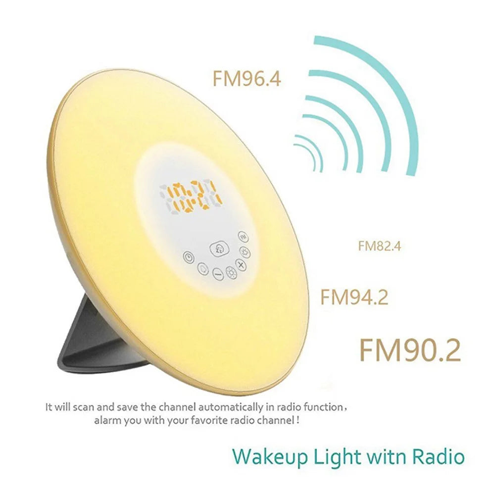 Touch Sensing Digital Alarm Clock Sunrise Simulation LED Wake Up Light with FM Radio Colorful Light - EU Plug - 2