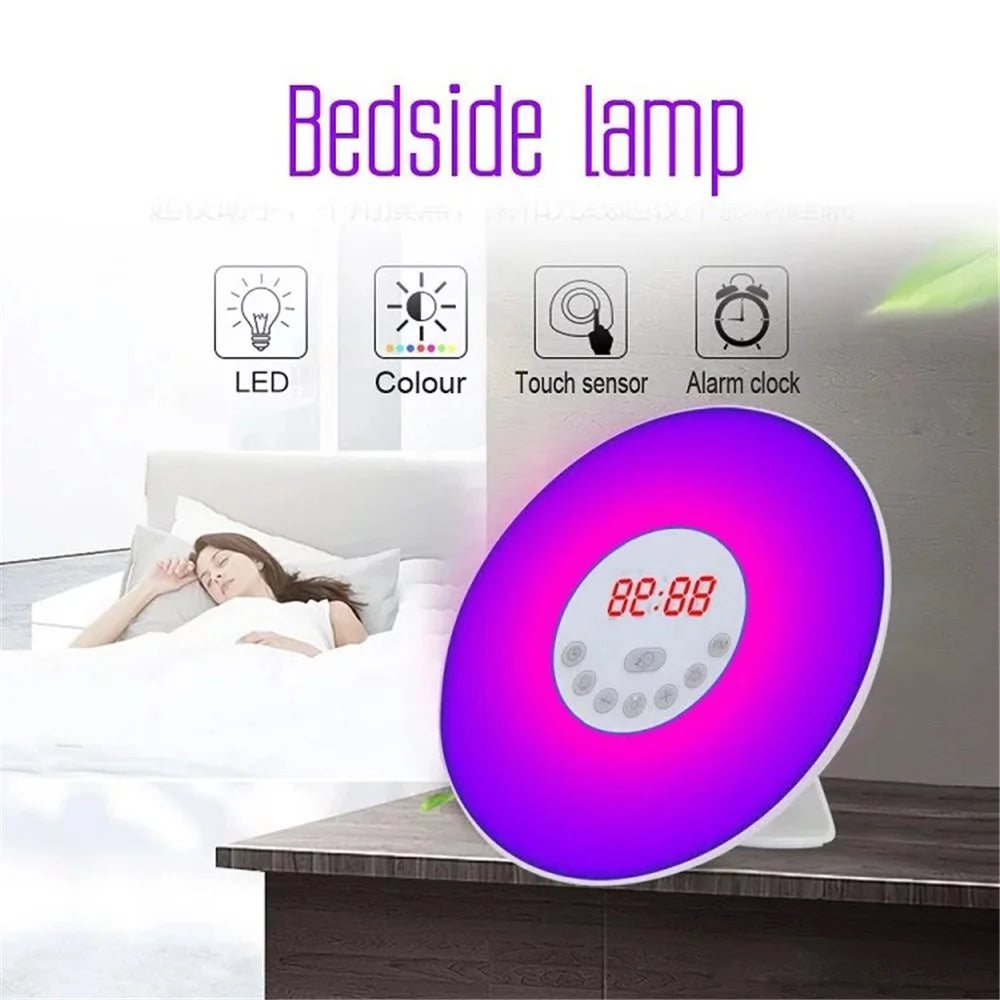 Touch Sensing Digital Alarm Clock Sunrise Simulation LED Wake Up Light with FM Radio Colorful Light - EU Plug - 3
