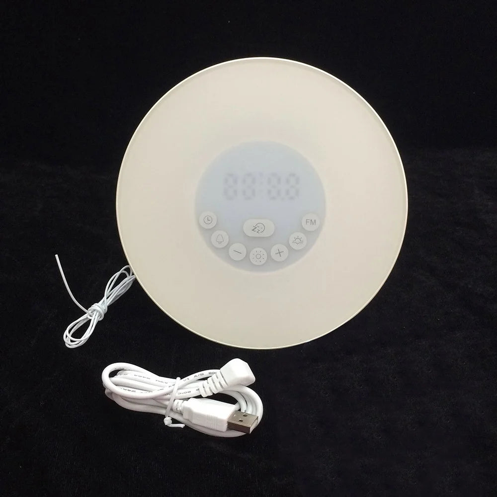 Touch Sensing Digital Alarm Clock Sunrise Simulation LED Wake Up Light with FM Radio Colorful Light - EU Plug - 5