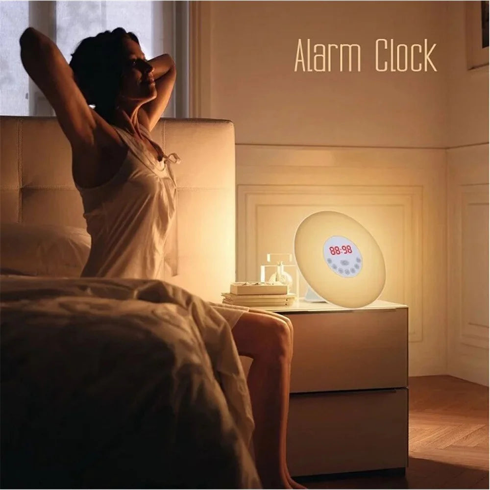 Touch Sensing Digital Alarm Clock Sunrise Simulation LED Wake Up Light with FM Radio Colorful Light - EU Plug - 6