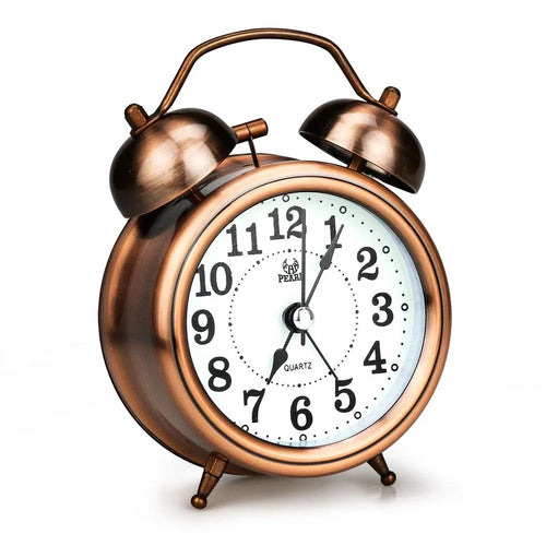 Retro Metal Plating Battery Powered Silent Non-Ticking Quartz Twin Bell Alarm Clock - Gold - 1