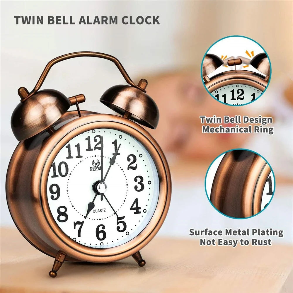 Retro Metal Plating Battery Powered Silent Non-Ticking Quartz Twin Bell Alarm Clock - Gold - 4