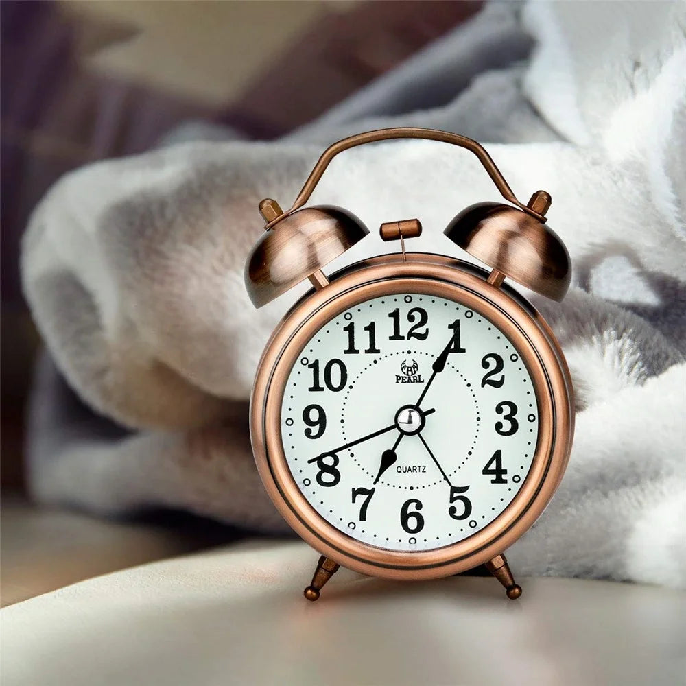 Retro Metal Plating Battery Powered Silent Non-Ticking Quartz Twin Bell Alarm Clock - Gold - 7