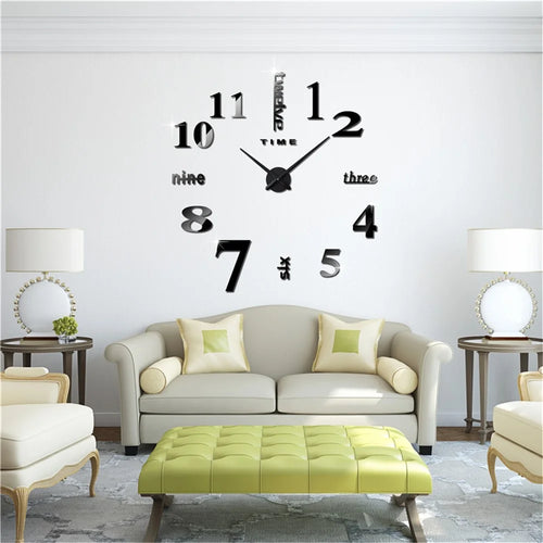 Modern Mute 3D Frameless Large Wall Clock DIY Room Home Decorations (3M002) - Black - 1