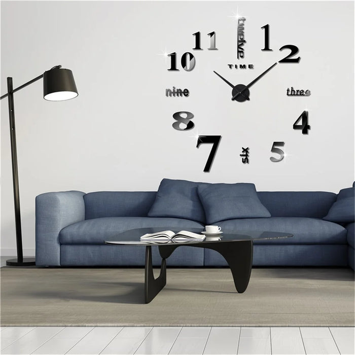 Modern Mute 3D Frameless Large Wall Clock DIY Room Home Decorations (3M002) - Black - 2