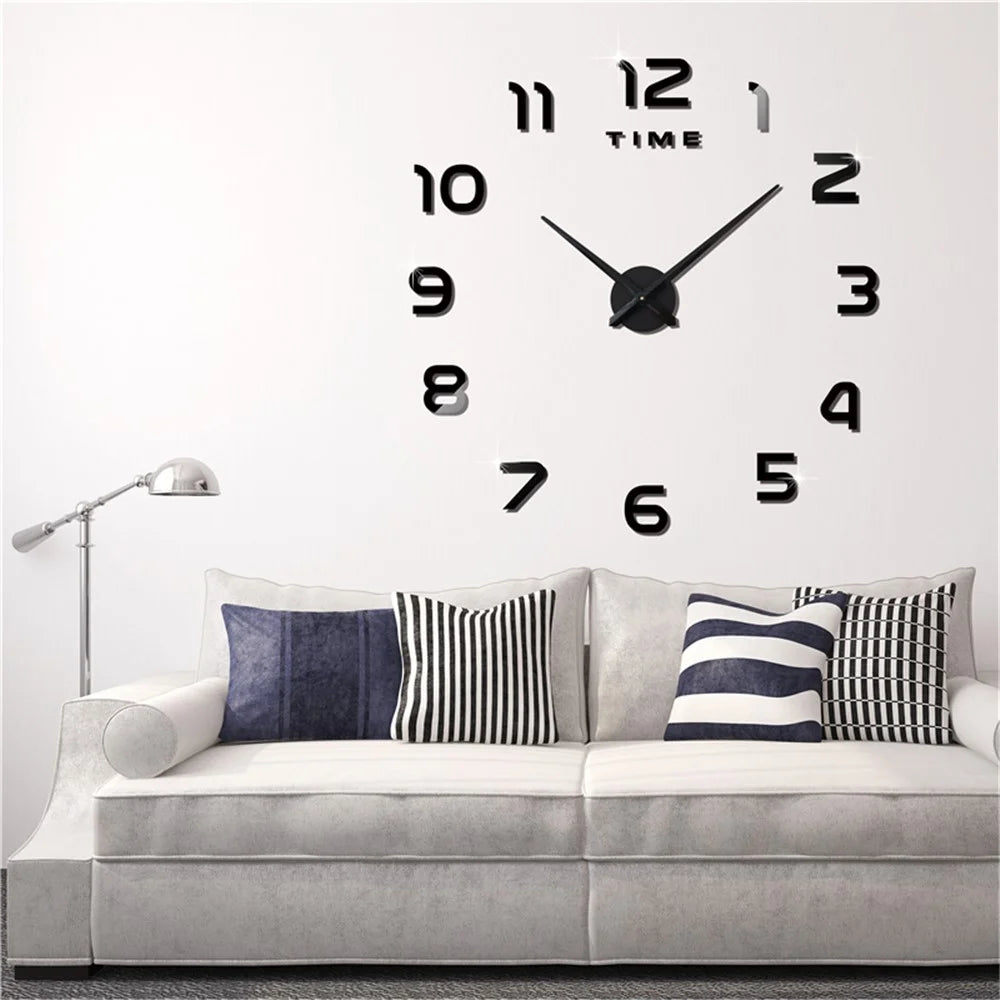DIY Large Size 3D Mirror Sticker Wall Clock Arabic Numerals Gift (3M004) - Black - 1
