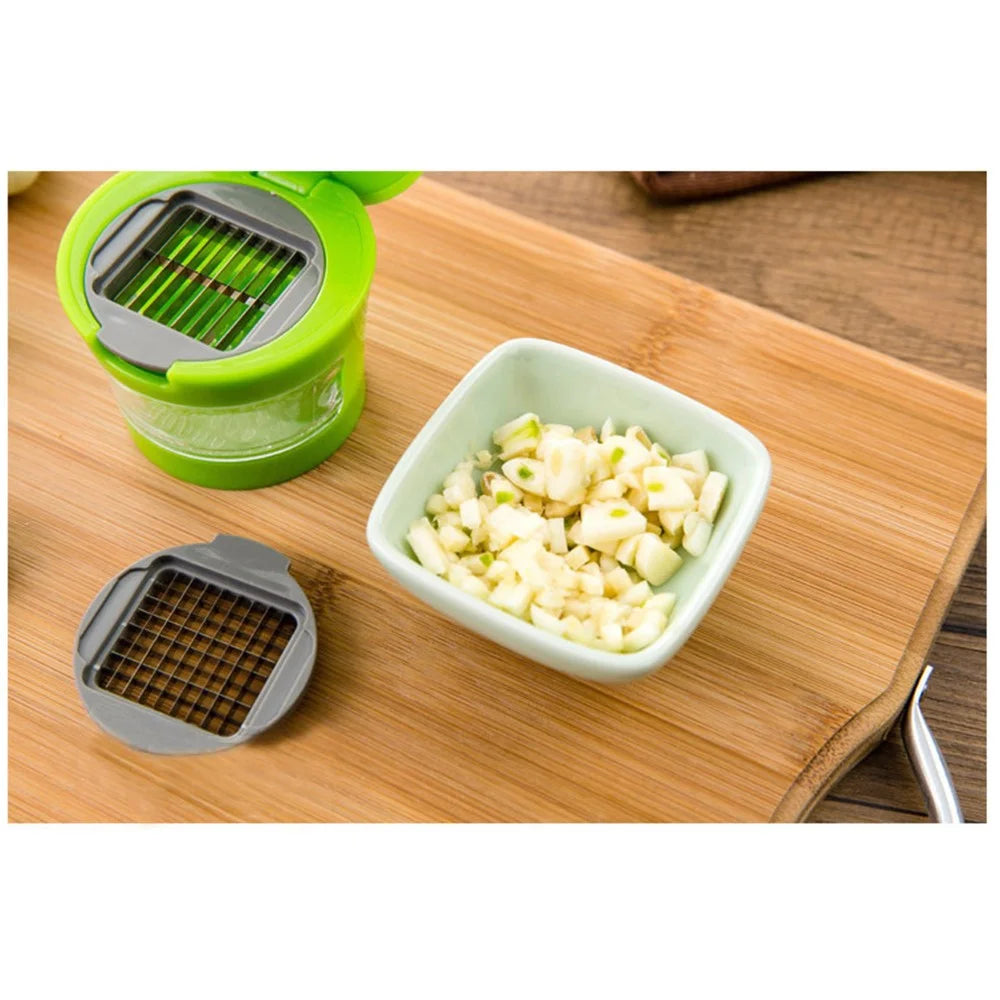 Multifunction Plastic Garlic Press Presser Crusher Slicer Grater Dicing Slicing and Storage Kitchen Vegetable Tool - 2