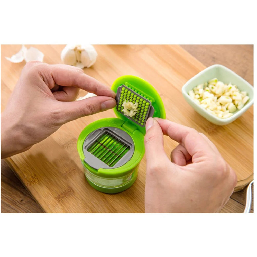 Multifunction Plastic Garlic Press Presser Crusher Slicer Grater Dicing Slicing and Storage Kitchen Vegetable Tool - 3