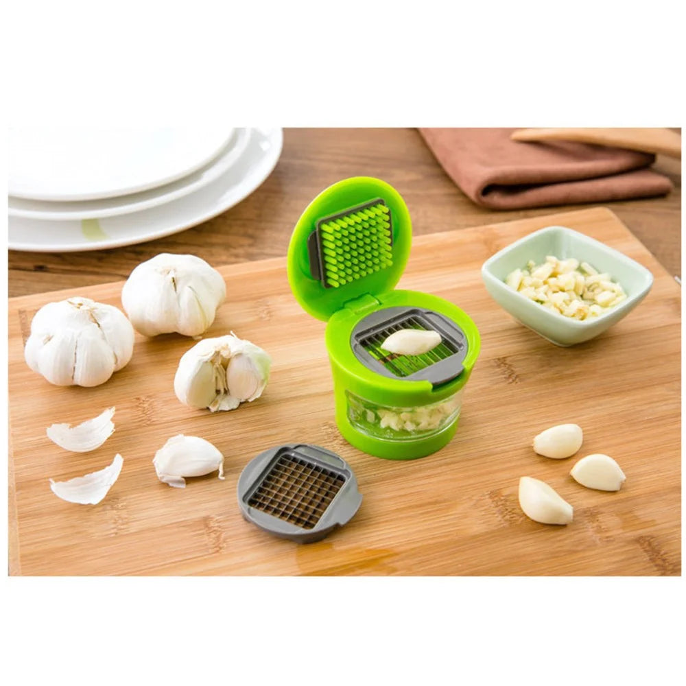 Multifunction Plastic Garlic Press Presser Crusher Slicer Grater Dicing Slicing and Storage Kitchen Vegetable Tool - 7