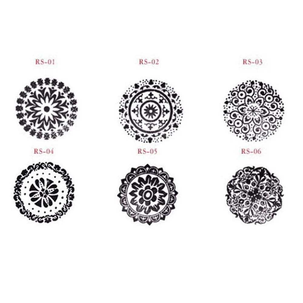 6Pcs/Set Round Retro Wood Seals Stamps Lace Pattern Design - 5