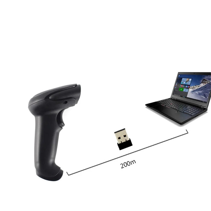 MJ-2030 Wireless One-dimensional 2.4GHz Barcode Scanner Fast Precise Scanning Image Reader - Black - 2