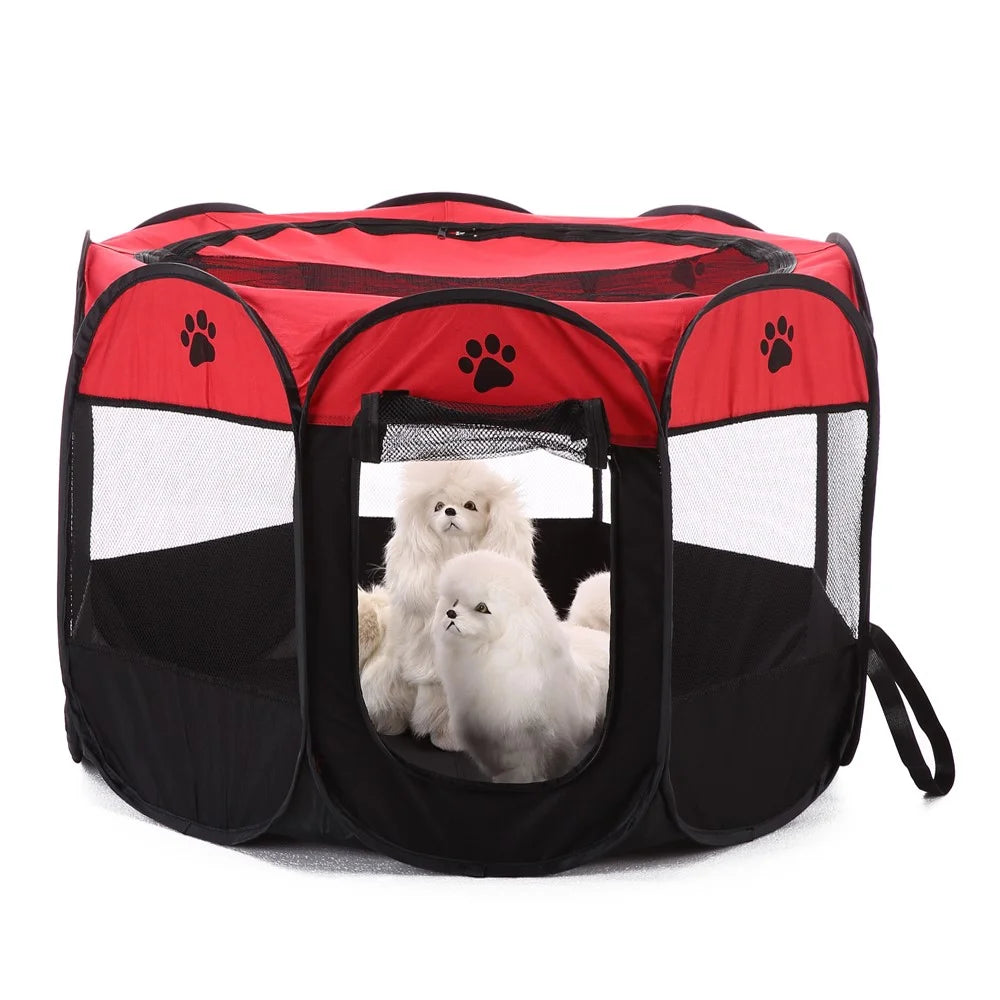 8-side Foldable Pet Tent Dog House Cage Dog Cat Tent Puppy Kennel Gift, Size: 72 x 72 x 45cm - Red - 1