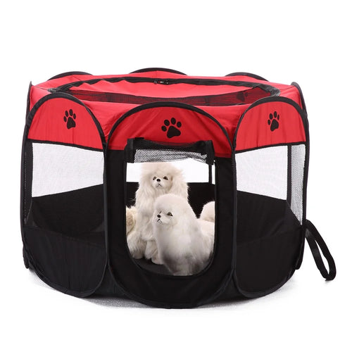 8-side Foldable Pet Tent Dog House Cage Dog Cat Tent Puppy Kennel Gift, Size: 72 x 72 x 45cm - Red - 1