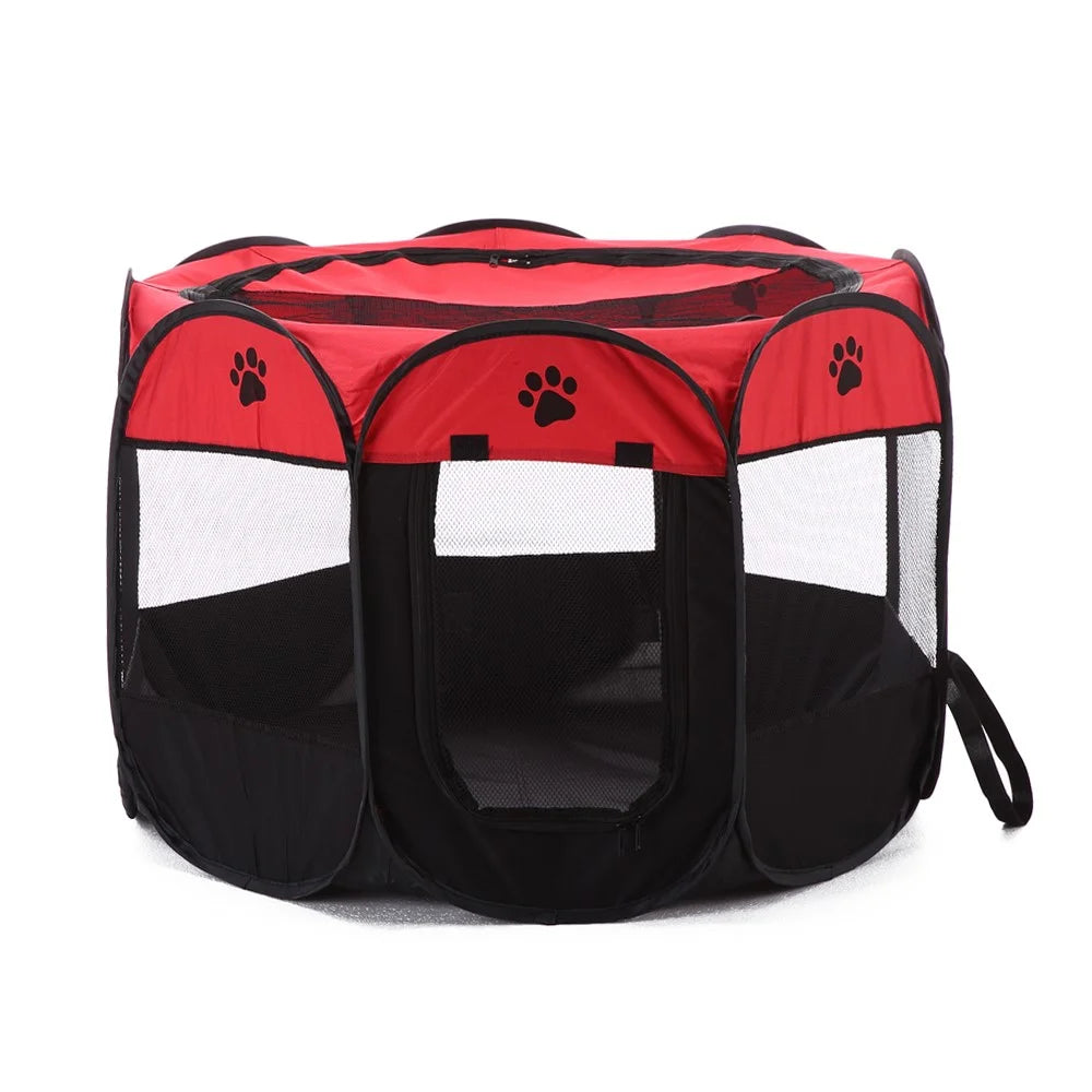 8-side Foldable Pet Tent Dog House Cage Dog Cat Tent Puppy Kennel Gift, Size: 72 x 72 x 45cm - Red - 2
